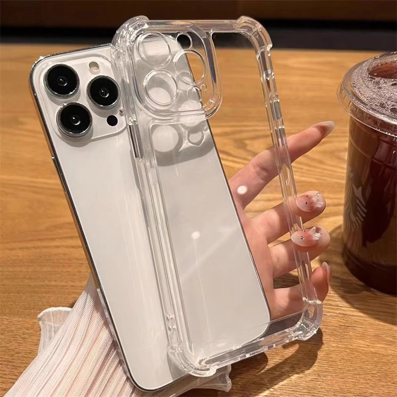 Four-Corner Airbag Anti-Fall Transparent Phone Case for Apple 15, New Model for 2023, Suitable for Men and Women, High-End Feel, Full Lens Protection for 11, 12, 15Pro, Transparent Xr, Imported Silicone for 16Pro