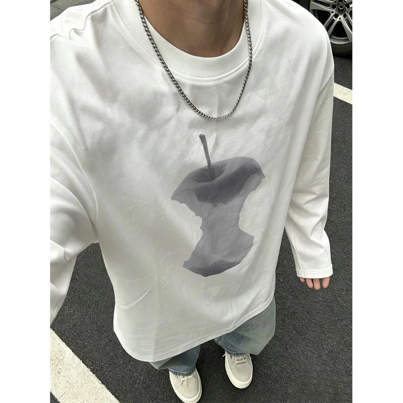 Trendy Chinese-Style Pure Cotton American-Style White Long-Sleeve T-Shirt for Men, Suitable for Spring and Autumn, Youth Base Layer, Can Be Worn Alone or as an Inner Layer