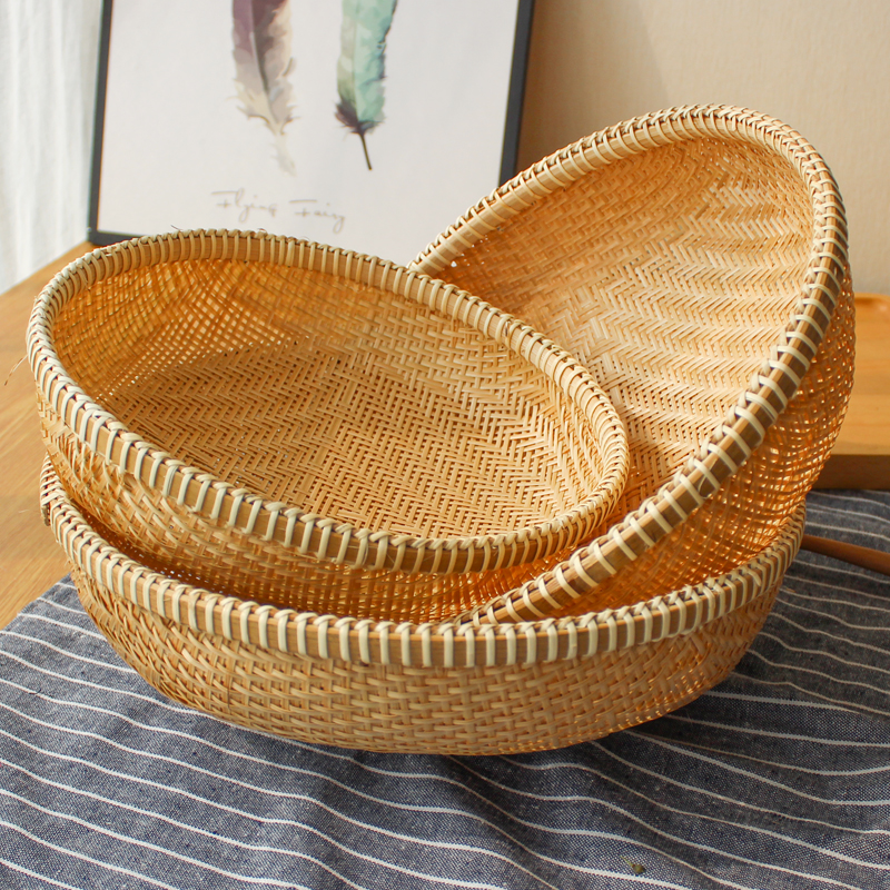 Bamboo Woven Containing Basket Handmade Dustpan Round-shaped Dustpan Bamboo basket Bamboo Basket Bamboo products Home with Kongwater Fruit basket Wash Vegetable