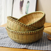 Bamboo woven products Rattan woven round dustpan Household farm bamboo basket Fruit steamed bun basket Snack storage basket Washing vegetables