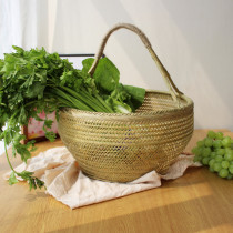 Boutique bamboo basket Handmade round basket Handmade bamboo woven portable vegetable basket storage basket Egg basket Fruit household bamboo basket