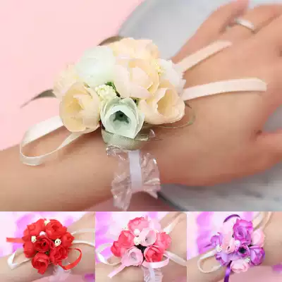 Bride wrist flower wedding supplies Red Chinese bridesmaid sisters hand flower Korean wedding simulation wedding bracelet flower