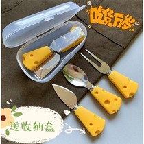 ins cheese small fork cute western food picnic portable tableware handle knife spoon fruit fork steak knife set