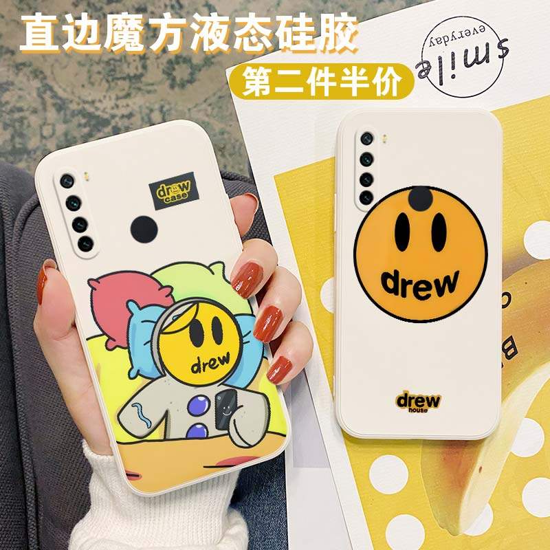 Tide-card Drew mobile phone protective shell red rice note8Pro Justin din Bieber redminote8 smiley face right angle side Cube liquid silicone square full bag soft shell ultra-thin anti-fall