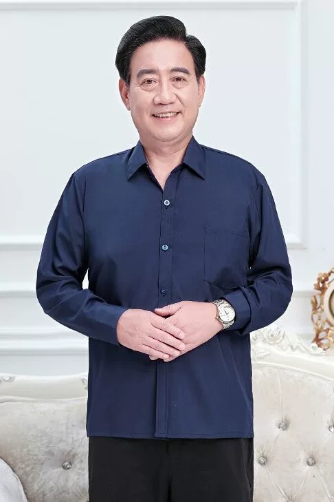 Summer clothing, silk thin solid shirt, for middle-aged man, for middle age