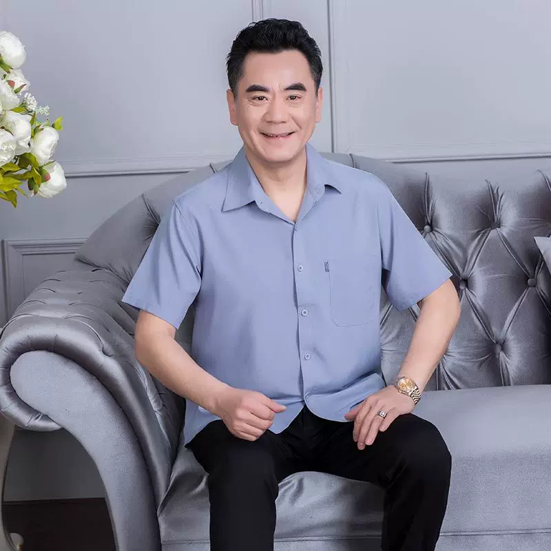 Summer clothing, silk thin solid shirt, for middle-aged man, for middle age