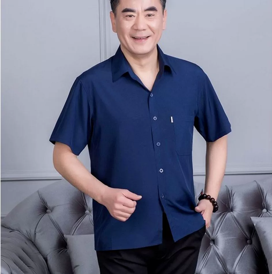 Summer clothing, silk thin solid shirt, for middle-aged man, for middle age