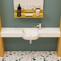 New small-sized artificial stone semi-embedded one-piece washbasin narrow side washbasin one-piece basin big belly basin