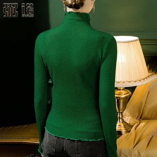 气质蕾丝内搭打底衫女新款半透视性感雪纺衫木耳边高级洋气上衣