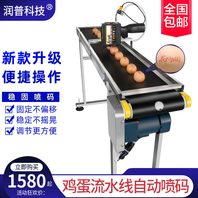 Runpu Technology RP-J125 Automatic Intelligent Egg Spraying Machine Production Line Production Date Trademark logo Online Small Coding Machine Adjustable Speed Conveyor Spray Duck Egg Goose Egg