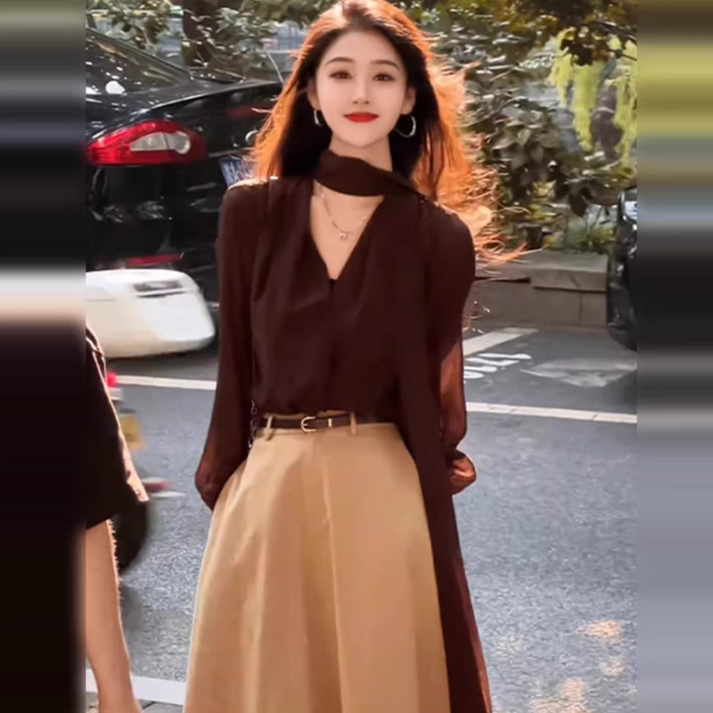 Clearance Flash Sale~ European Style V-Neck Ribbon Chiffon Long Sleeve Shirt for Women, Spring Loose Fit, Elegant and Youthful Commuting Top, Trendy Clearance Flash Sale~ European Style V-Neck Ribbon Chiffon Long Sleeve Shirt for Women, Spring Loose Fit, Elegant and Youthful Commuting Top, Trendy