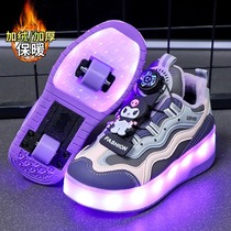 Storm Walking Shoes Girls 2023 New Autumn Winter Girls Skating Sports Two Cotton Shoes Children Skullo Rice Wheels Burst Walking Shoes