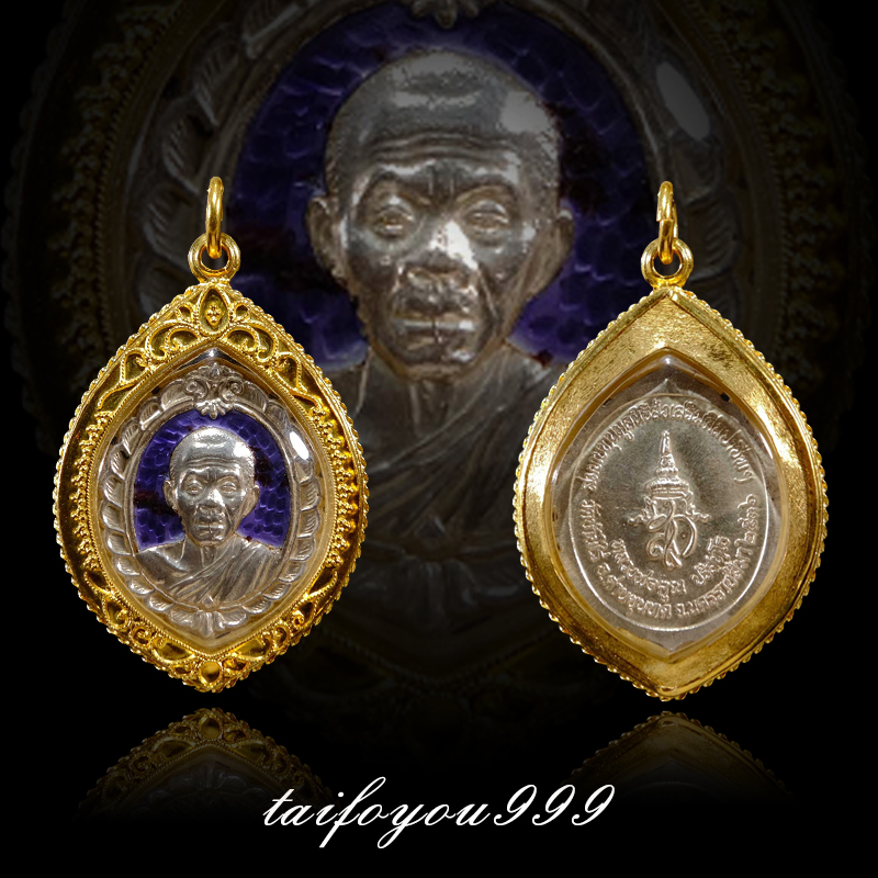 Thai buddhah real goods decade old shop royal self 2536 old brand pure silver gold plated shell