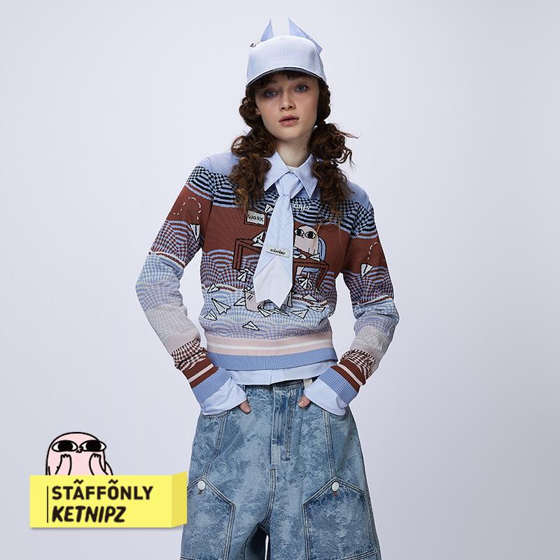Staffonly X Ketnipz Collaboration Work Sweater with Jacquard Pattern Staffonly X Ketnipz Collaboration Work Sweater with Jacquard Pattern