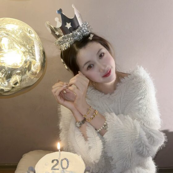 抱抱酱同款金色银色流苏皇冠生日帽儿童成人生日派对拍照道具发饰