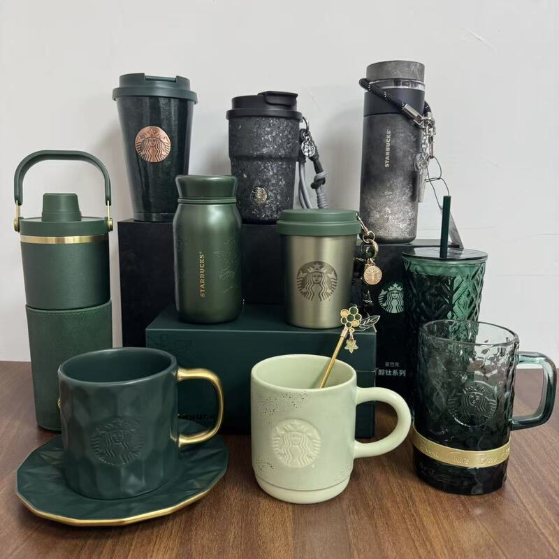 Starbucks Cup Dark Green Gold-Plated Goddess Nameplate Glass Straw Ceramic Desktop Stainless Steel Insulated Mug Tray Starbucks Cup Dark Green Gold-Plated Goddess Nameplate Glass Straw Ceramic Desktop Stainless Steel Insulated Mug Tray