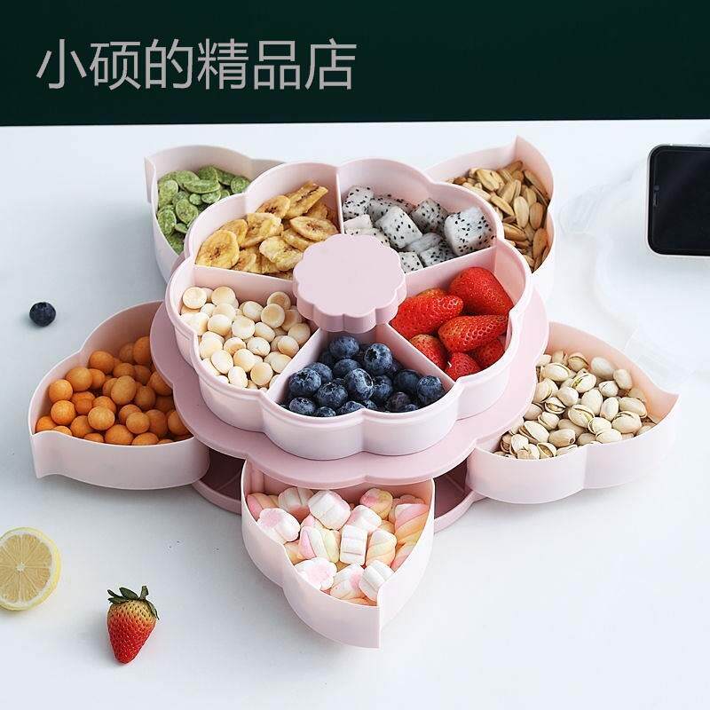 Fruit petals zero storage box candy box European melon-style double-layer rotating disc sub-lattice disc multi-A33367d function guest