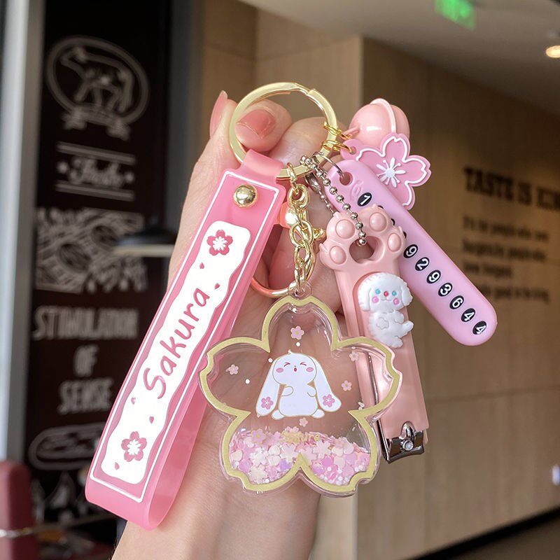 Key buckle girl delicate fresh girl heart high color cherry blossom crystal key buckle cute network red key chain ring