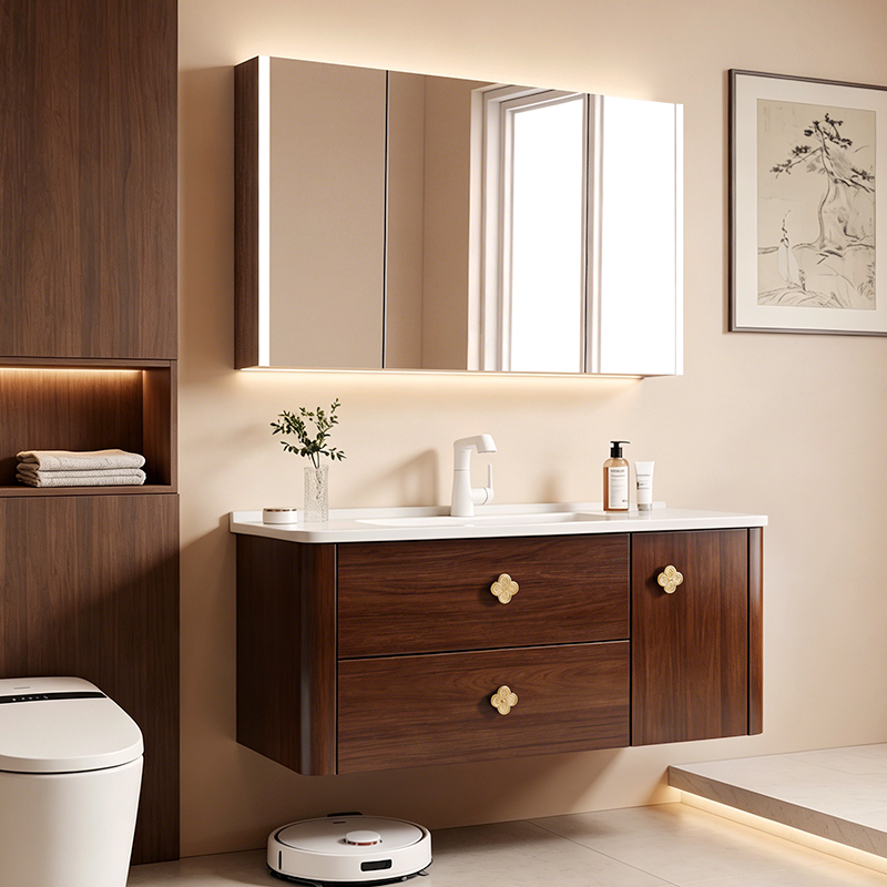 Bathroom Cabinet with Integrated Ceramic Basin, Vintage-Style Washbasin, Bathroom Sink, Washbasin Cabinet Combination