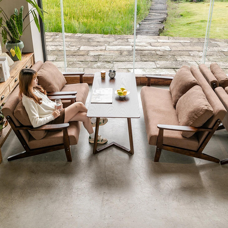 Cafe Table and Chair Set, Milk Tea Shop Solid Wood Sofa Chair, Homestay Hotel Restaurant Tea House Booth Seating for Leisure and Meeting