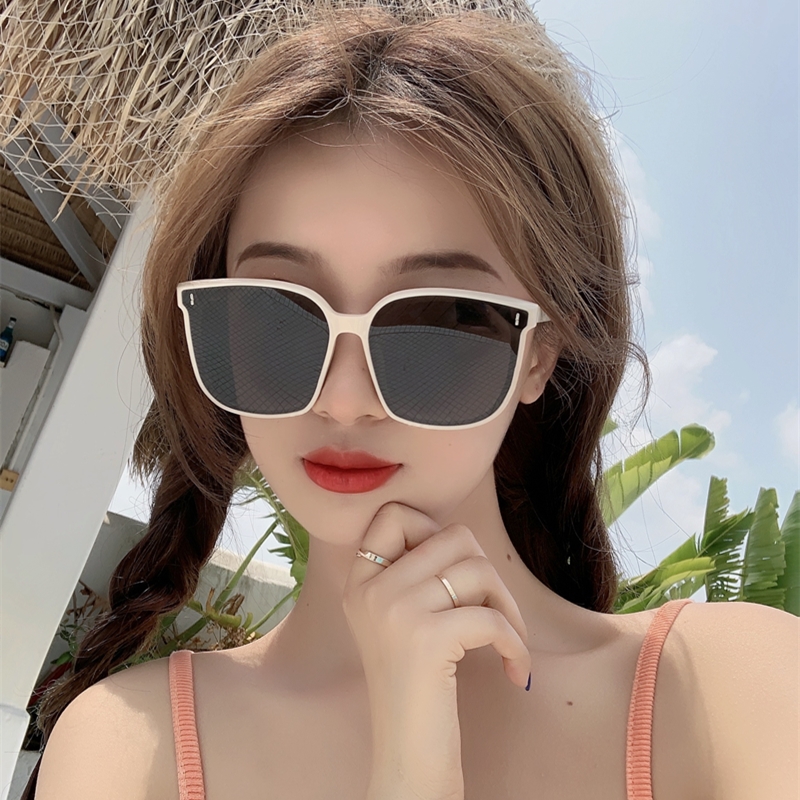 gm milk white frame sunglasses female summer 2021 New Tide Korean version of net red anti UV sunglasses big face thin