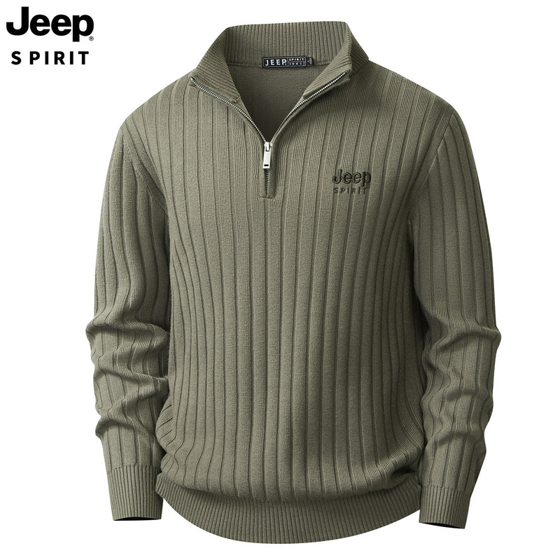 Jeep Half-Zip Stand-Up Collar Knit Sweater for Men 2026 Autumn and Winter New Style Warm and Comfortable Sheep Wool Top