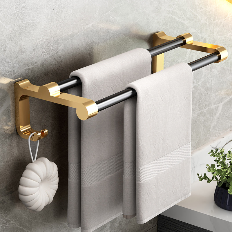 Space aluminum light luxury free porous bathroom rack wall hanging towel towel bar towel toilet towel hanging bar