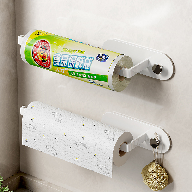 Kitchen Paper Towel Rack Free of perforated cupboard paper rack Preservation Film Suction oil paper Containing Rack Stock Rack Hanging Rod-Taobao