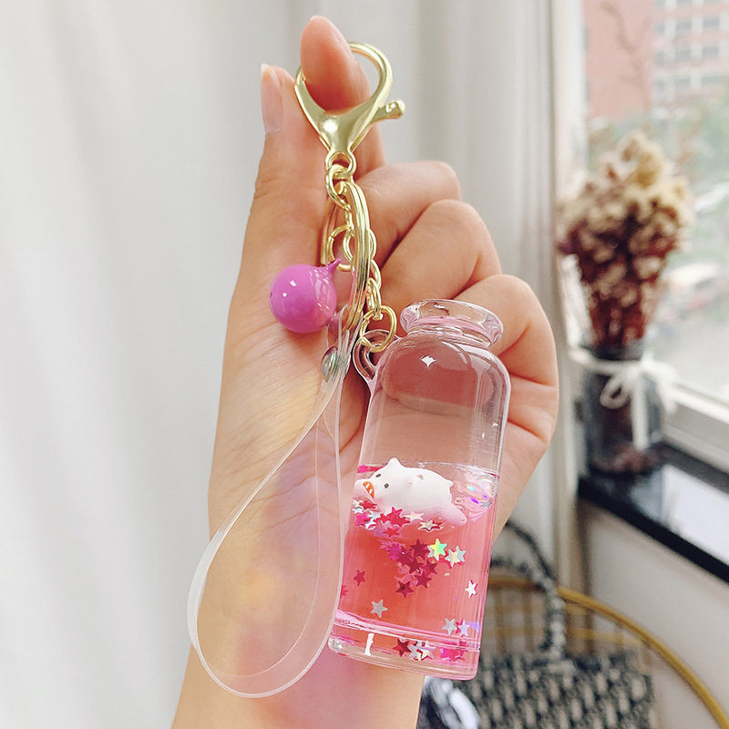 Floating Milk Pig - Pinka bag unicorn Milk tea cup Pendant Key buckle female delicate ins lovely Internet celebrity originality girl Bag Hanging decoration