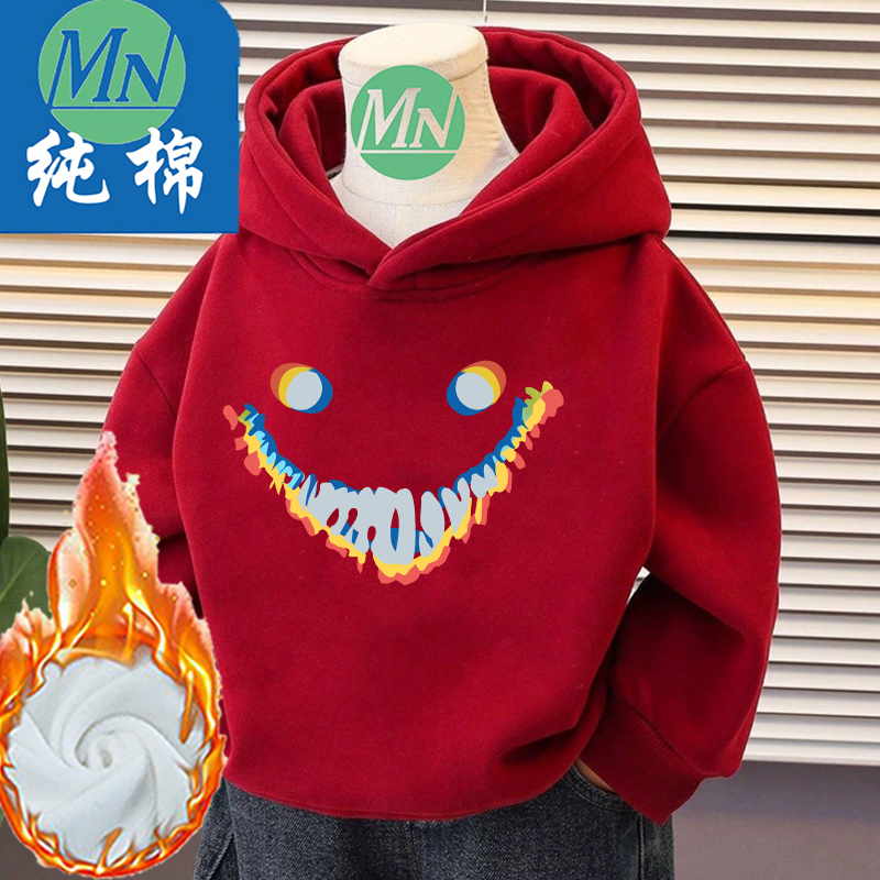 Pure Cotton Mn Backrooms Merchandise Hooded Fleece Sweatshirt Student Smiley Face Sports Children's Clothing