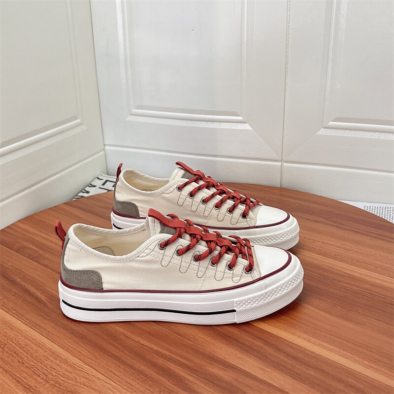 Thin Canvas Shoes for Women 2026 Spring and Summer New Style Color-Blocked Casual Sports Shoes for Students Lace-Up Thick-Soled Breathable Sneakers for Women