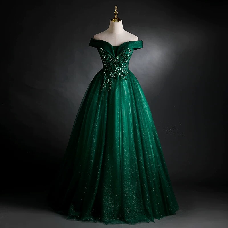 2026 New Green Solo Performance Costume Student Vocal Art Exam Dress Tutu Skirt Annual Meeting Host Evening Dress for Women