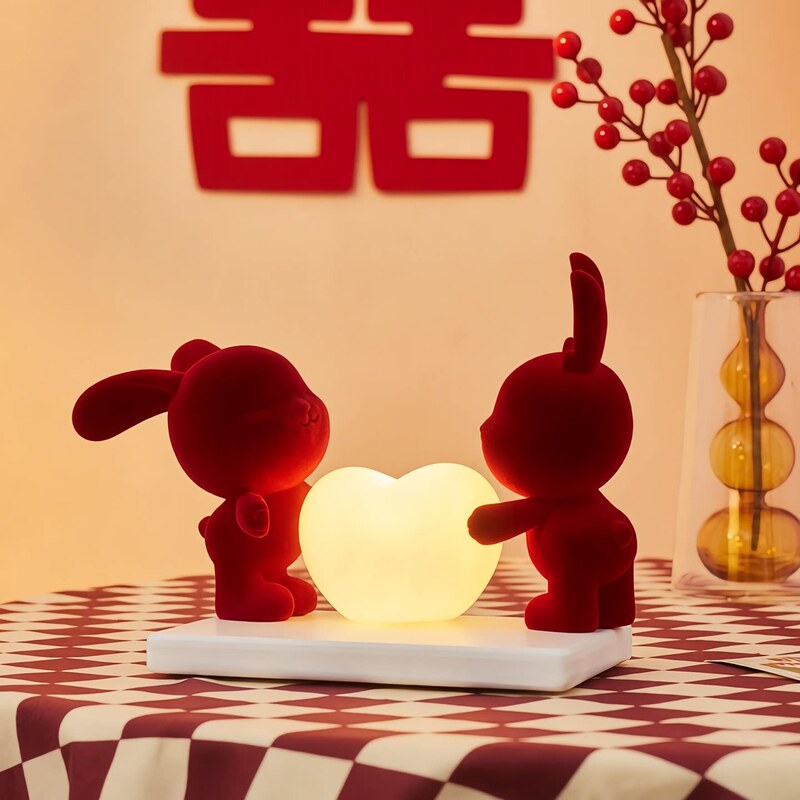 Wedding Everlasting Lamp, Light Luxury Art Rabbit Night Light, Bedroom Bedside Lamp, Red Creative Gift Lamp, Wedding Gift