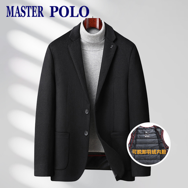 Paul Short Wool Suit for Men, Autumn and Winter Warm Middle-Aged Jacket with Removable down Liner, Casual Suit