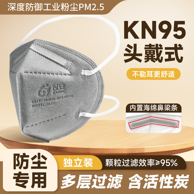 以安1861头戴式口罩防尘防工业粉尘活性炭KN95木工打磨专用面罩