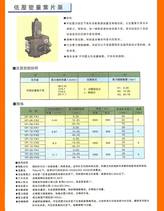 Bơm cánh gạt áp suất dầu thủy lực VP-08/12/15/20/30/40-FA3 spline bơm dầu thủy lực đầu bơm bơm piston đĩa nghiêng bơm thủy lực xe cuốc