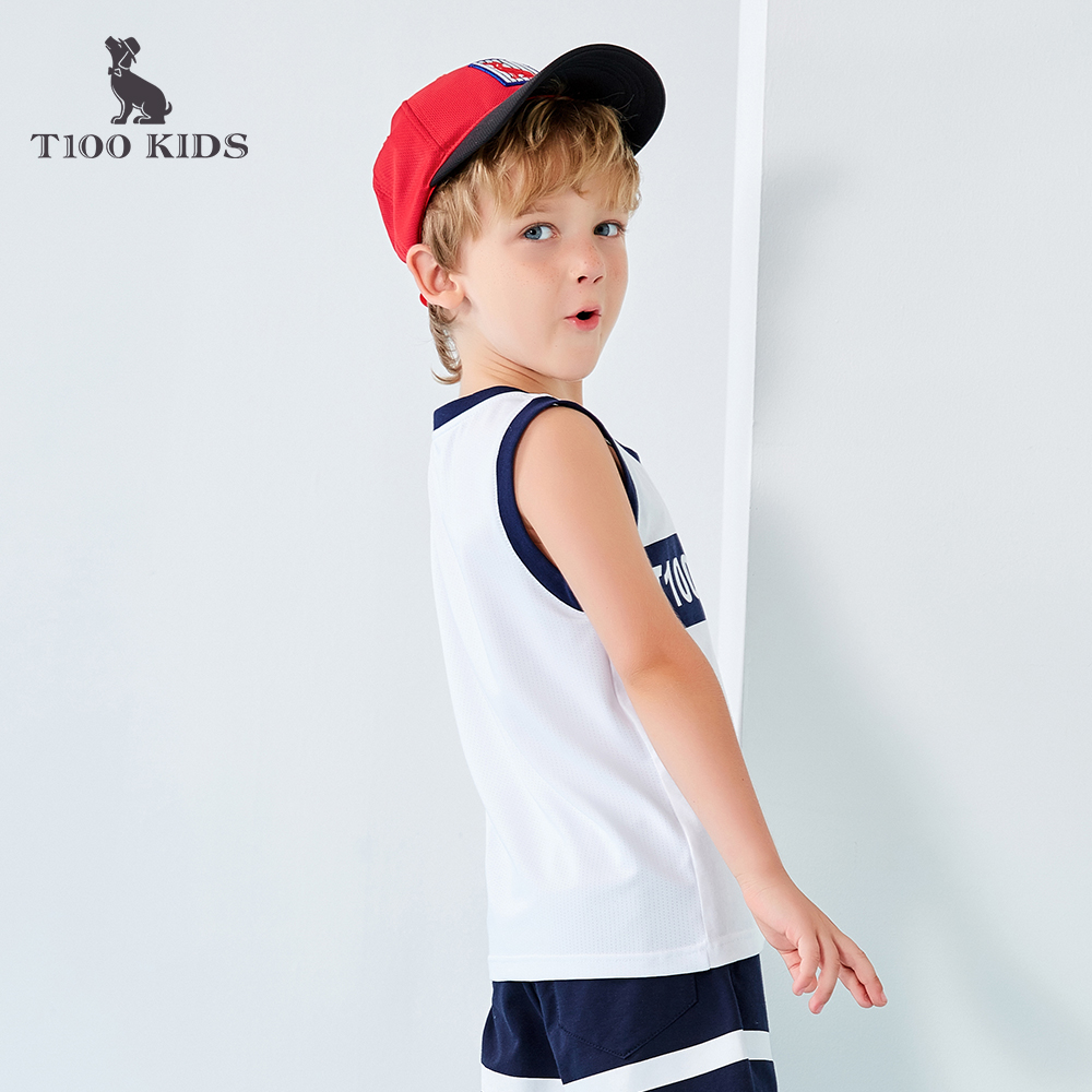 t100kids chàng trai thư nhấn bông vest 2020 mùa hè vừa mới và trẻ em lớn tay T-shirt.