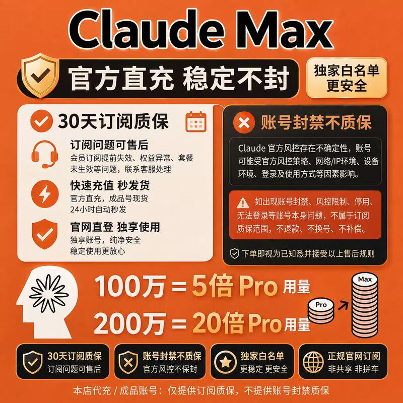 Official Whitelist Claude Max Direct Access to the Official Website｜5-20 Times the Regular Quota｜Legitimate Direct Access Without Authentication