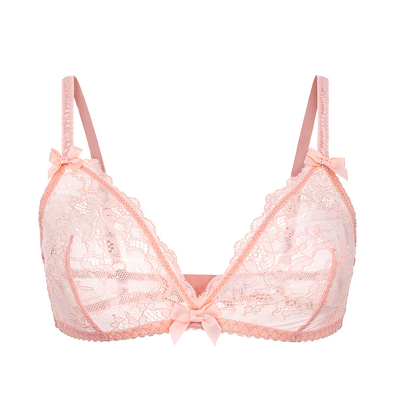 Transparent bra sexy lace no steel ring underwear women's summer ultra-thin French triangle cup perspective white bra