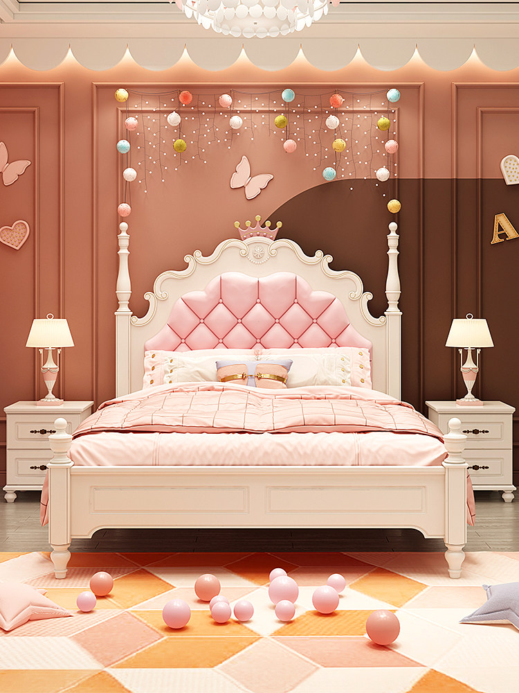 Children's bed Princess bed girl 1 5 meters small apartment Creative American student 1 8 meters single bed Children's room combination