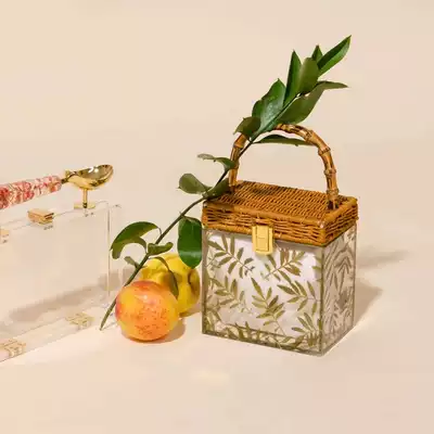 Bag Hand bag can't shoulder back bamboo leaf section acrylic mobile phone Hand bag Women's Small bag hand transparent mini