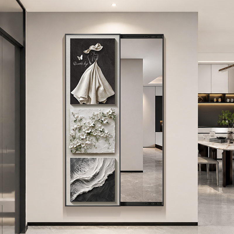 High-End Sliding Hidden Full-Length Mirror, Entrance Decorative Painting, Concealed Invisible Dressing Mirror, Fitting Mirror, Hanging Painting