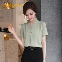 DEECAN high-end president professional shirt women's 2021 new Korean version of loose Joker v-neck shirt two-piece summer