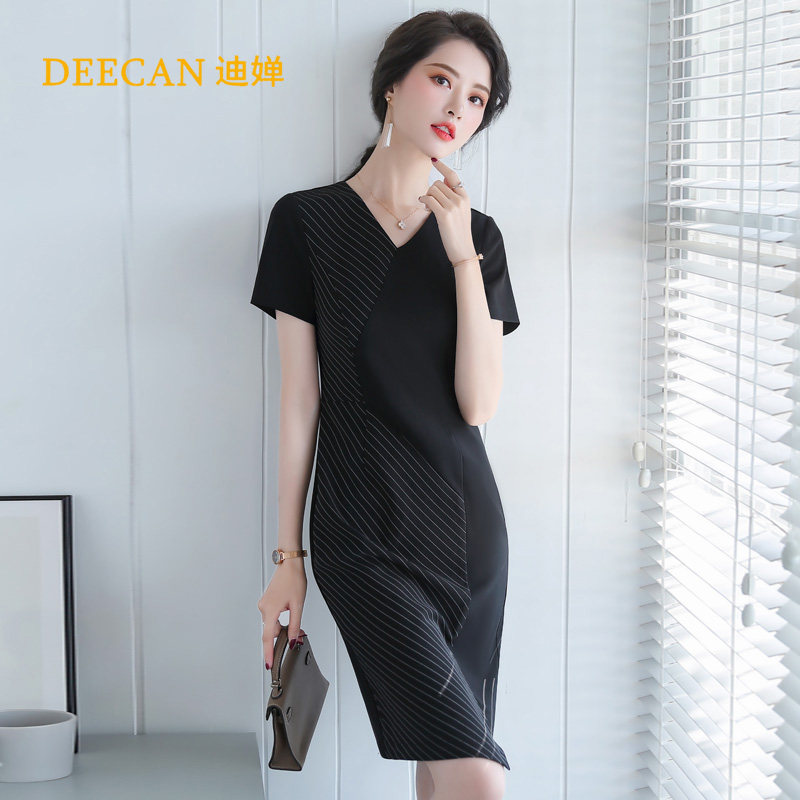 DEECAN High-end Female President Professional Foreign Dress Woman 2020 New Korean version of Slim V Collar Professional Skirt Summer
