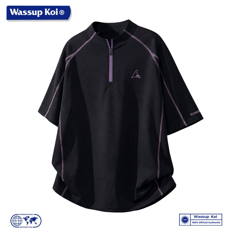 Wassup Koi Sports Style Half-Zip Short-Sleeved T-Shirt Men's Trendy Breathable Cycling Top Youthful and Energetic Style