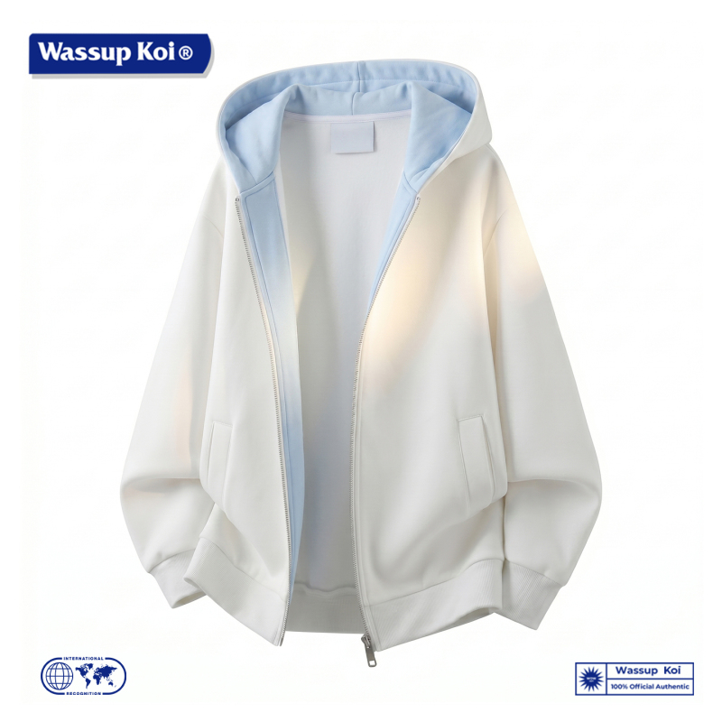 Wassup Koi Casual Style Hooded Cardigan Sweatshirt for Men, Loose and Versatile Autumn Jacket, Long-Sleeved Versatile Casual Men's Wear
