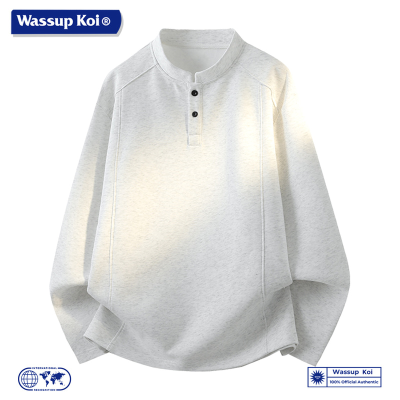 Wassup Koi Collaboration Henry Collar Sweatshirt Spring and Autumn American Style Deconstructed Loose Pullover Long-Sleeve T-Shirt Top with a Cotton Feel Wassup Koi Collaboration Henry Collar Sweatshirt Spring and Autumn American Style Deconstructed Loose Pullover Long-Sleeve T-Shirt Top with a Cotton Feel