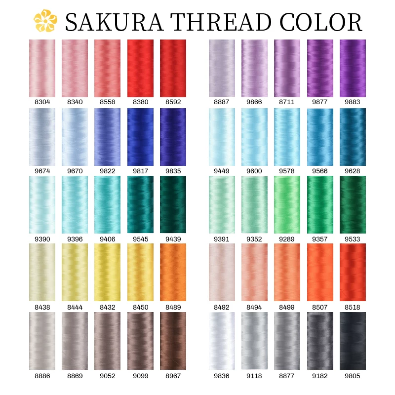 Шёлковая лента нитей Rayon 120D компании Sakura для компьютерной вышивки, высокая скорость вышивки, нить для вышивки из ледяного шёлка, ручная подача нити для вышивки