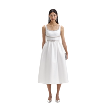 self-portrait 2024 spring and summer pure white bow waist taffeta dress mid-length skirt