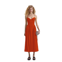 Relaxing holiday] self-portrait 2024 spring and summer bright orange suspender drape full dress